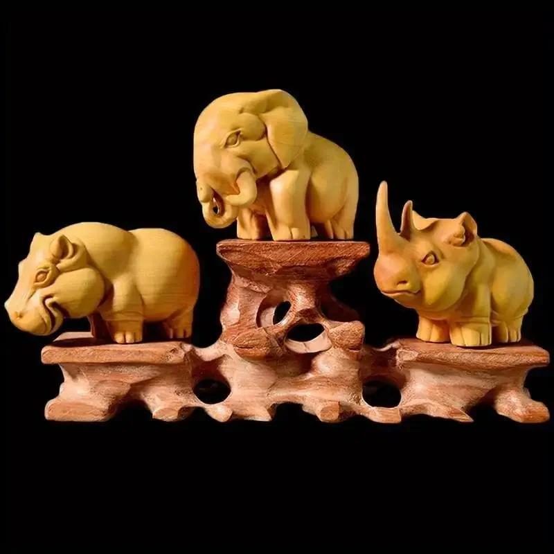 Home Decoration Accessories Supplies Sculptures and Figurines Cute Wood Carving Animals Statue Ornaments Desk Accessories
