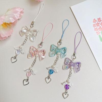 Love Pendant Heart Fringe Phone Lanyard Wings Sweet Love Heart Pendant Phone Strap Pendant Bowknot Backpack Pendant Students