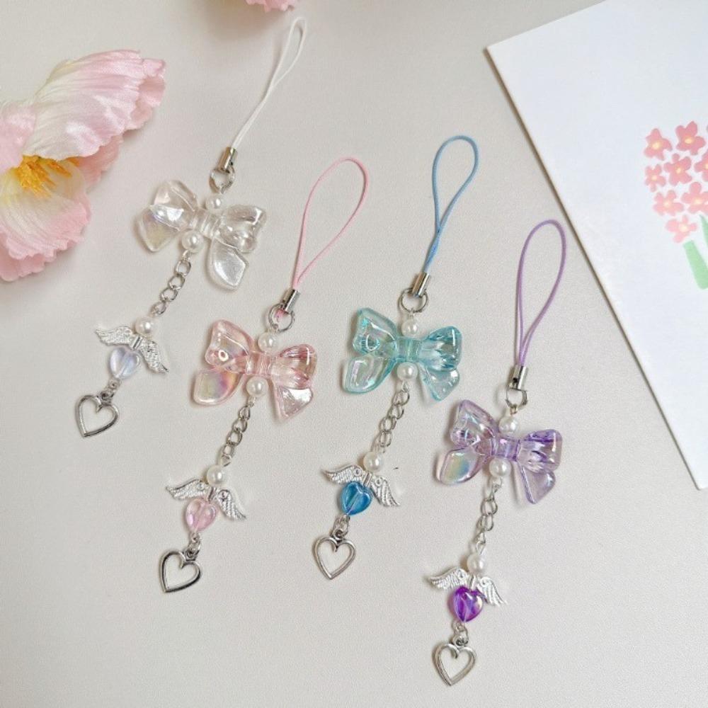 Love Pendant Heart Fringe Phone Lanyard Sweet Bowknot Phone Chain  Key  Accessories