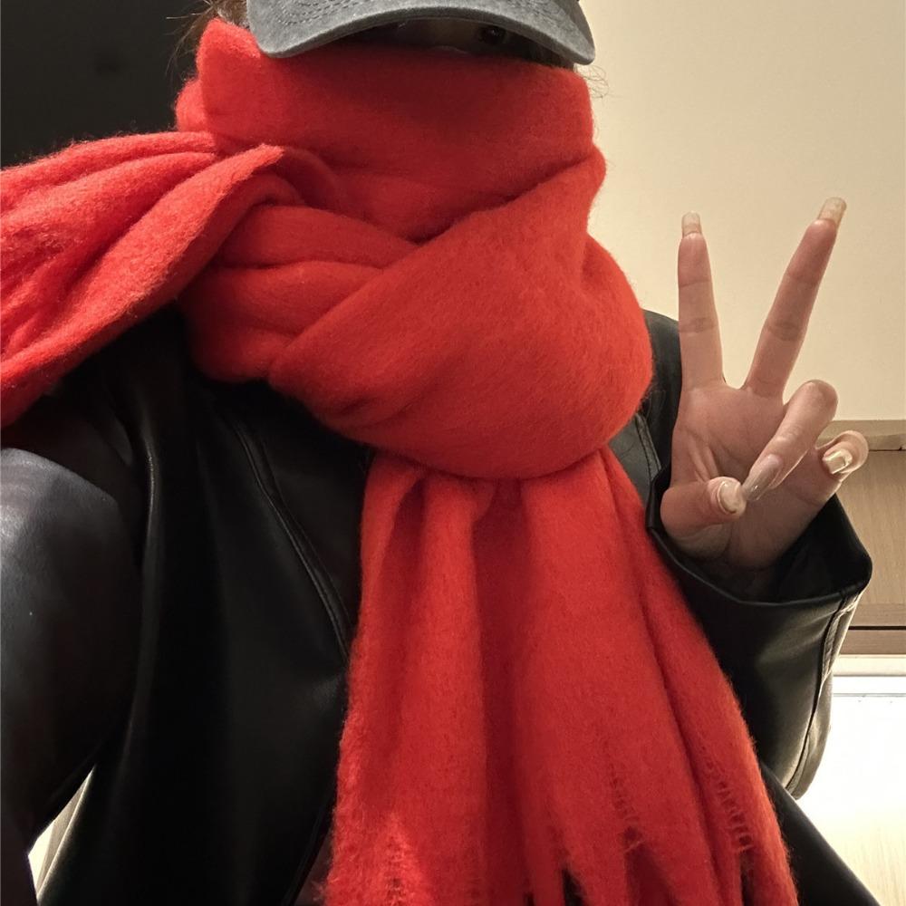 Tassel Plaid Wool Scarf Mohair Long Shawl Elegant Winter Cashmere Scarves  Student