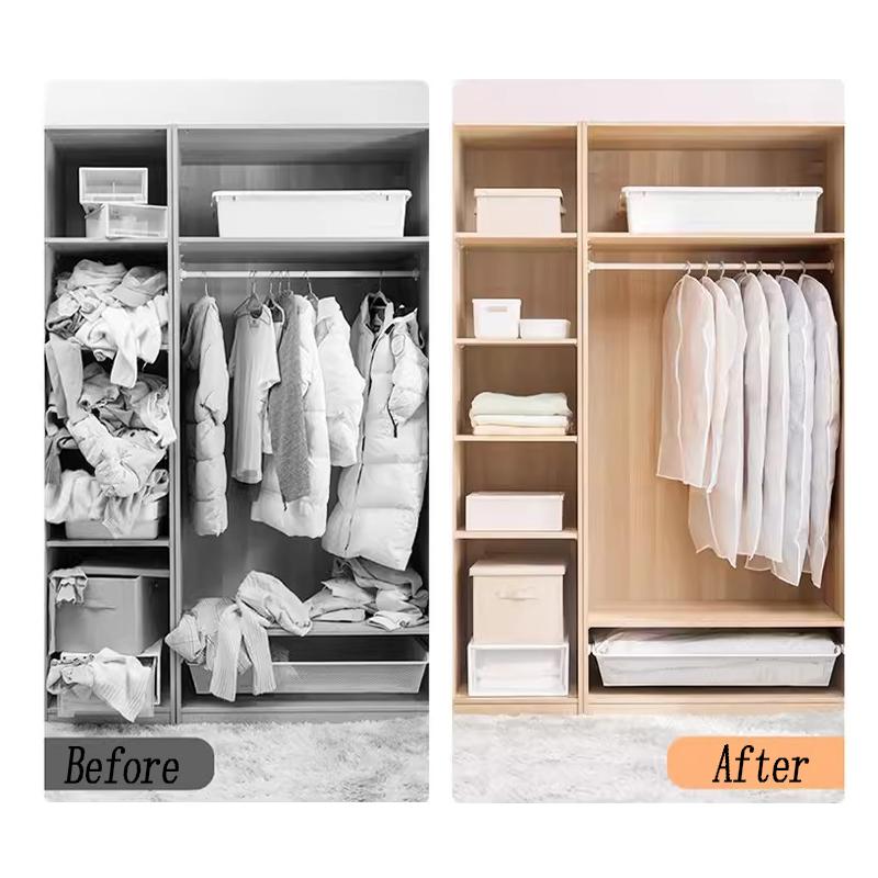 5pcs Clothes Hanging Dust Cover Wedding Dress Cover Suit Coat Storage Bag Transparent Fully Enclosed Clothes Cover With Zipper