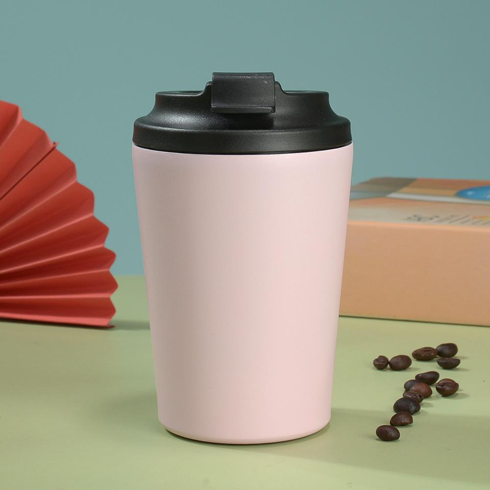 12Oz Stainless Steel Coffee Cup Thermos Cup Clamshell With Scale Inside, Simple And Portable Double-Layer Office Cup