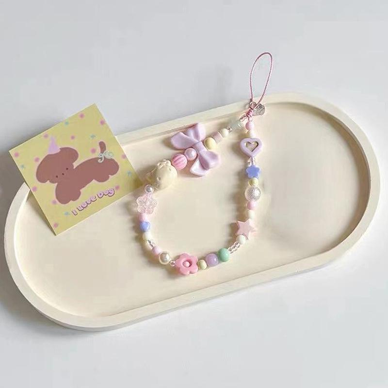 Lanț de telefon cu fundă de perlă roz Brățară anti-pierdere pentru husă pentru telefon mobil Curea de mână Ccd Lanț pentru telefon Lanț portabil