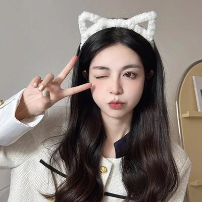 Sweet Cartoon Cat Ear Headband Portable Lightweight Cute Headhoop Solid Color Hairband Cosplay