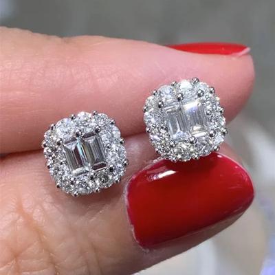 Simple Female Earring  Sterling Silver Sparkling Geometric Square Inlaid Zircon Small Earrings for Women Wedding  Gift