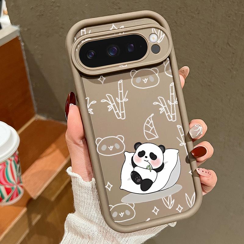 Lovely Pandas Pattern Matte Soft Phone Case For Google Pixel 9 Pro XL 8 Pro 8A Shockproof Lens Protection TPU Bumper Cover