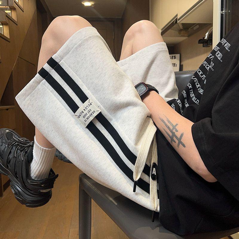 Striped Sports Shorts for Men, Spring American High Street Style, Color-Blocking Design, Trendy Brand Versatile Casual Mid-Length Shorts