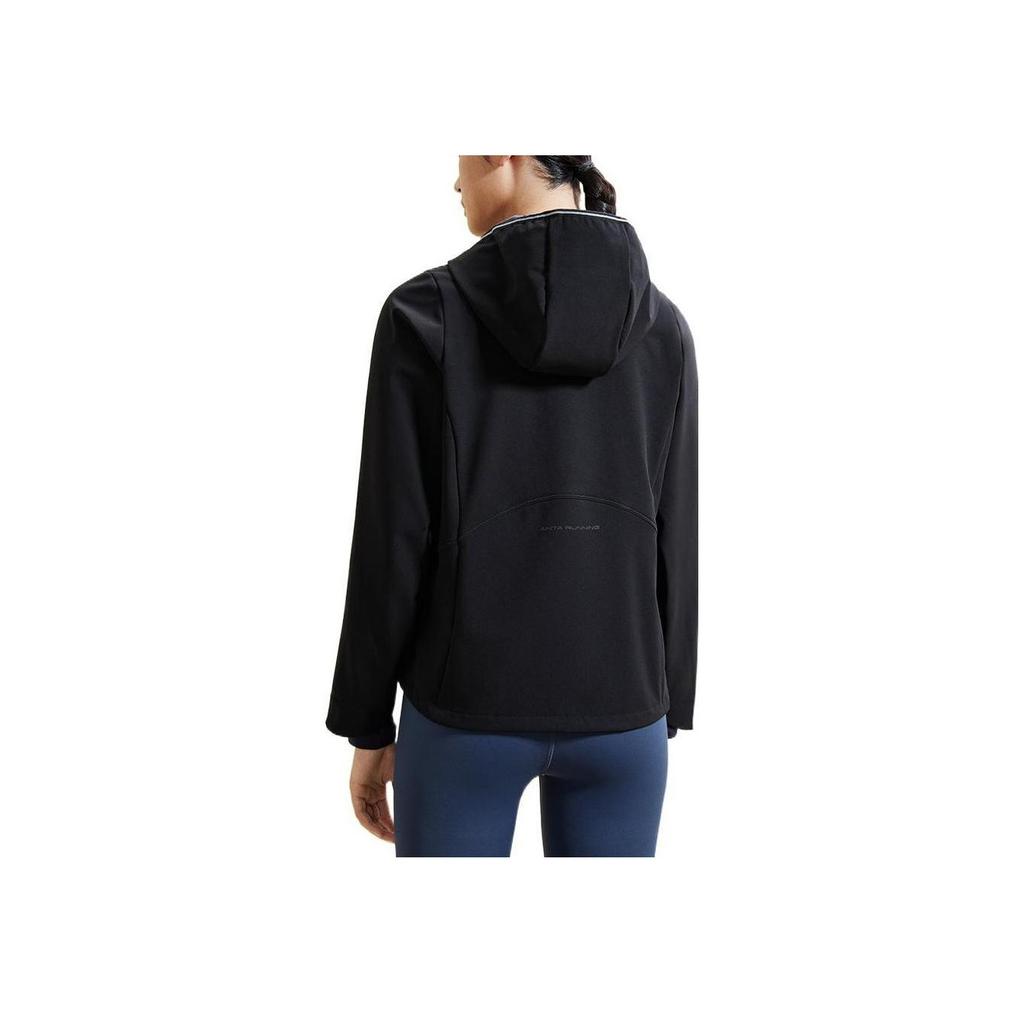 Anta Running Series Logo Print Fleece Hooded Long Sleeve Jacket Women Jacket Black 962245607-4