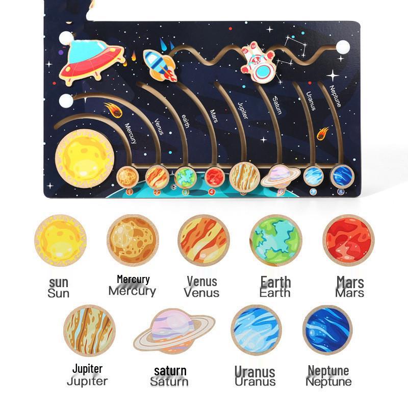 Wooden Solar System Puzzle: Children's Educational Toy with Eight Planet Matching Board