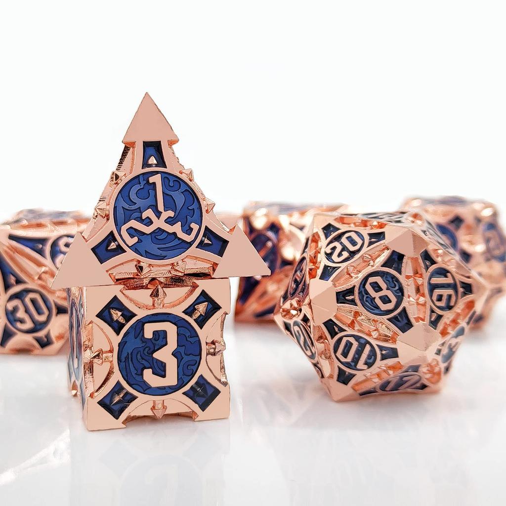 7 Polyhedral Dice, Zinc Alloy Metal, Dungeons and Dragons, DND, TRPG, MTG, Tabletop Games, D20, D12, D10, D8, D6, D4 (Dark Blue Metal)
