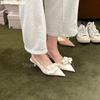 Fashion White/pink Flower Pointed Toe Sandals Slingback Back Strap Fashion Summer Kitten Heel Sandals Wedding Banquet Casual Sandals