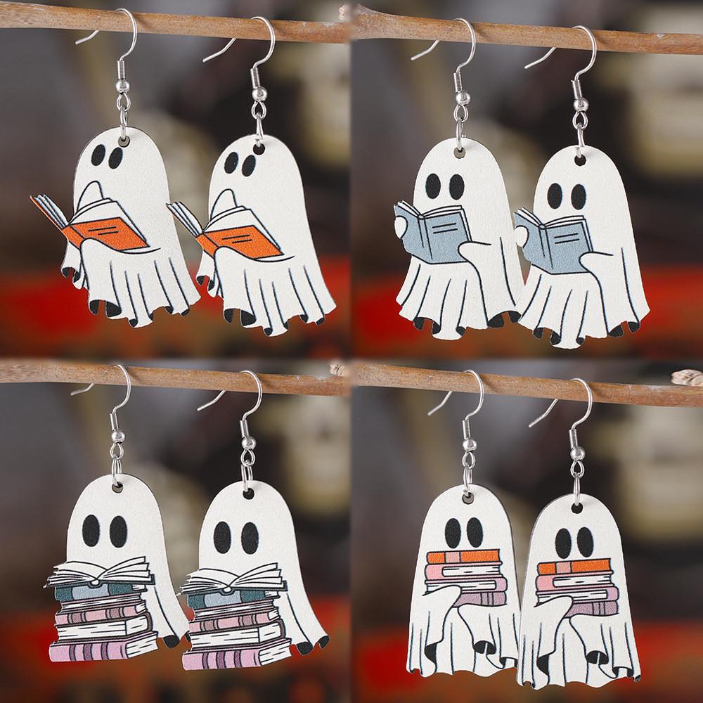 Creative Wooden Halloween Earrings With Ghost Design Ideal For Unique Fashion Enthusiasts