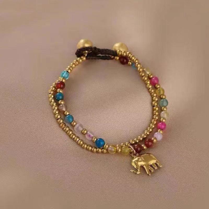 Double Design Creative Layer Braided Rope Bracelet With Cute Elephant Charm