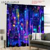 Vibrant Cityscape Window Curtains Polyester Living Room Decor Darkening Set Of 2 Made With Rod Pocket Great