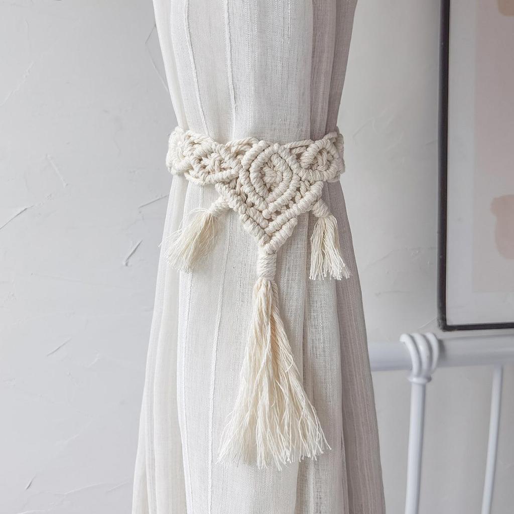 Bohemian Woven Tassel Curtain Tie-back with Leaf Rope Design