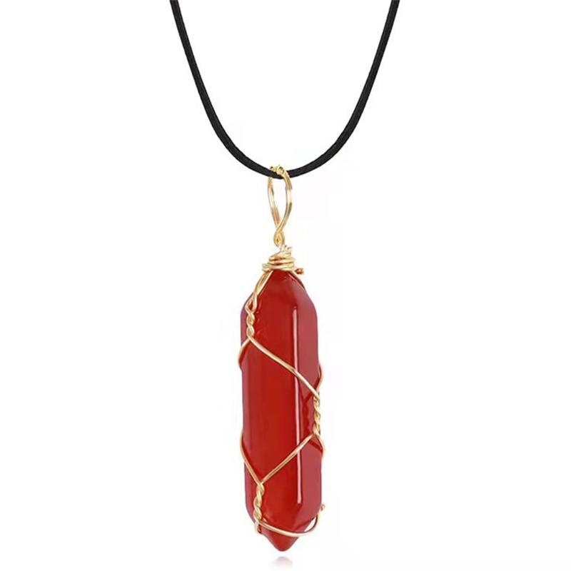 Natural Gemstones Pendant Wire Wrapping Carnelian Necklace Jewelry Decorations Crystal Agate Gift for Women Man