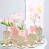 6pcs/set Wooden Ornaments Featuring Roses Lilies Sunflowers Painting Crafts Spring Home Decor Easter Party Table Decorations