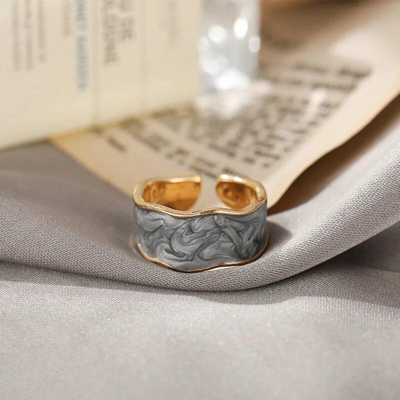 

Ретро золотого цвета двойные открытые кольца с каплей масла для женщин, роскошное регулируемое кольцо на палец нестандартной формы, новинка 2023, модные свадебные украшения