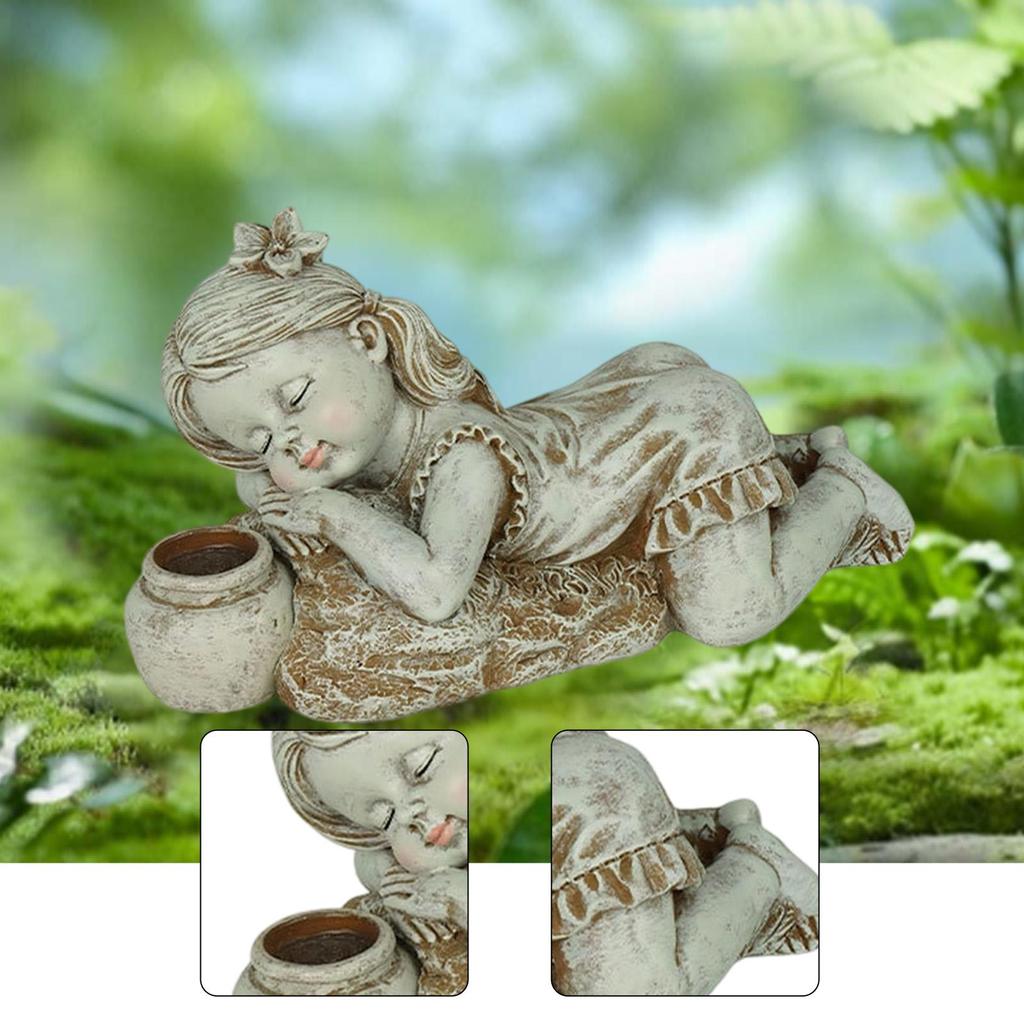 Garden figure child statue garden statue with solar lighting creative lying