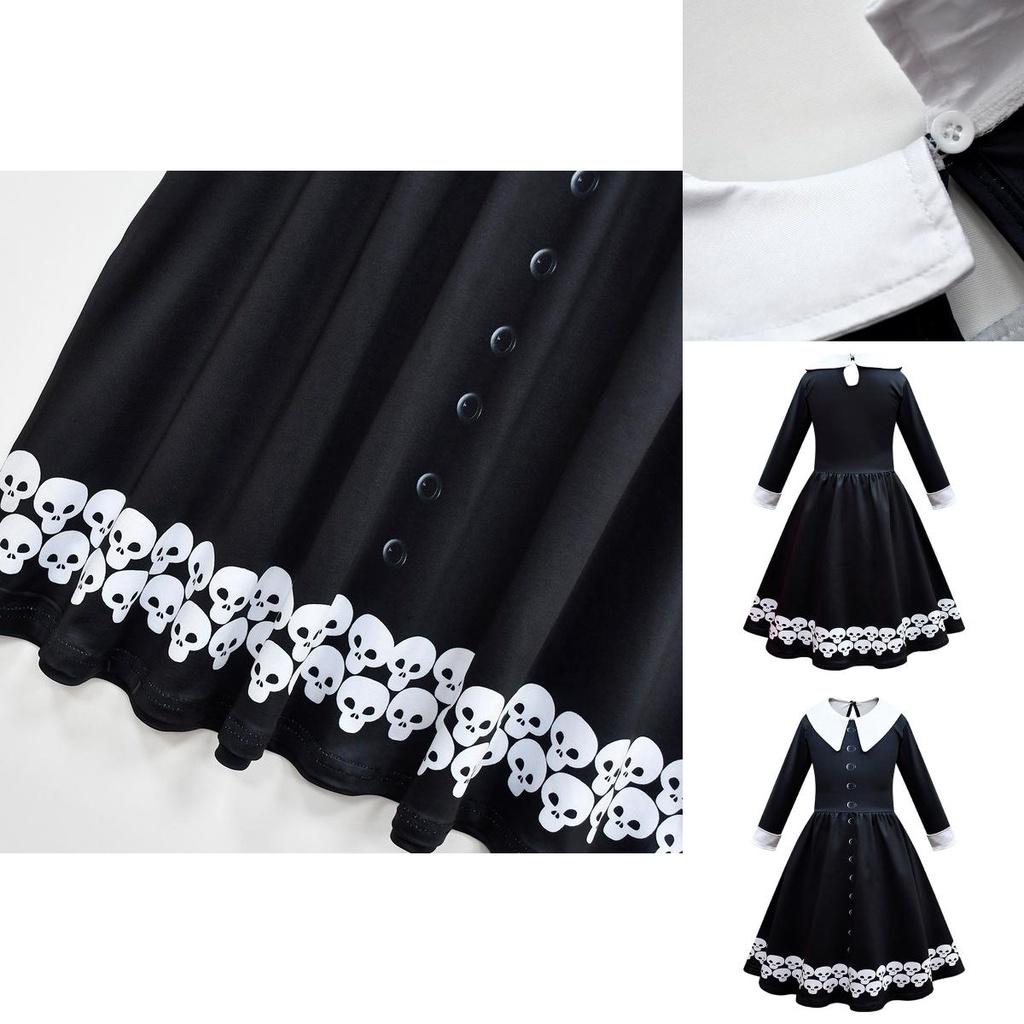 Vestido Wednesday Addams Bolsa Peruca Fantasia Cosplay Meninas Festa de Natal