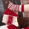 Retro Year Of The Horse Red Striped Medium Tube Socks Women'S Autumn And Winter Warm Lace Stacking Socks Birthday New Year Socks