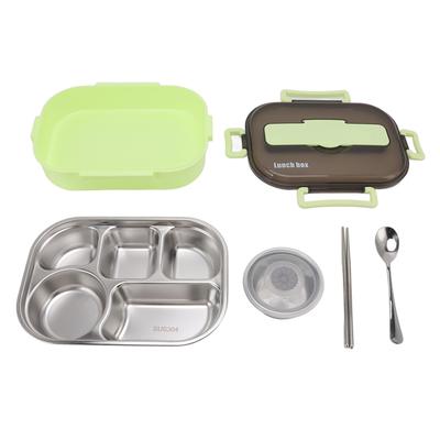 Lancheira Térmica de Aço Inoxidável para Armazenamento de Alimentos com Tigela para Sopa, Hashis, Colher para Adultos Crianças Verde