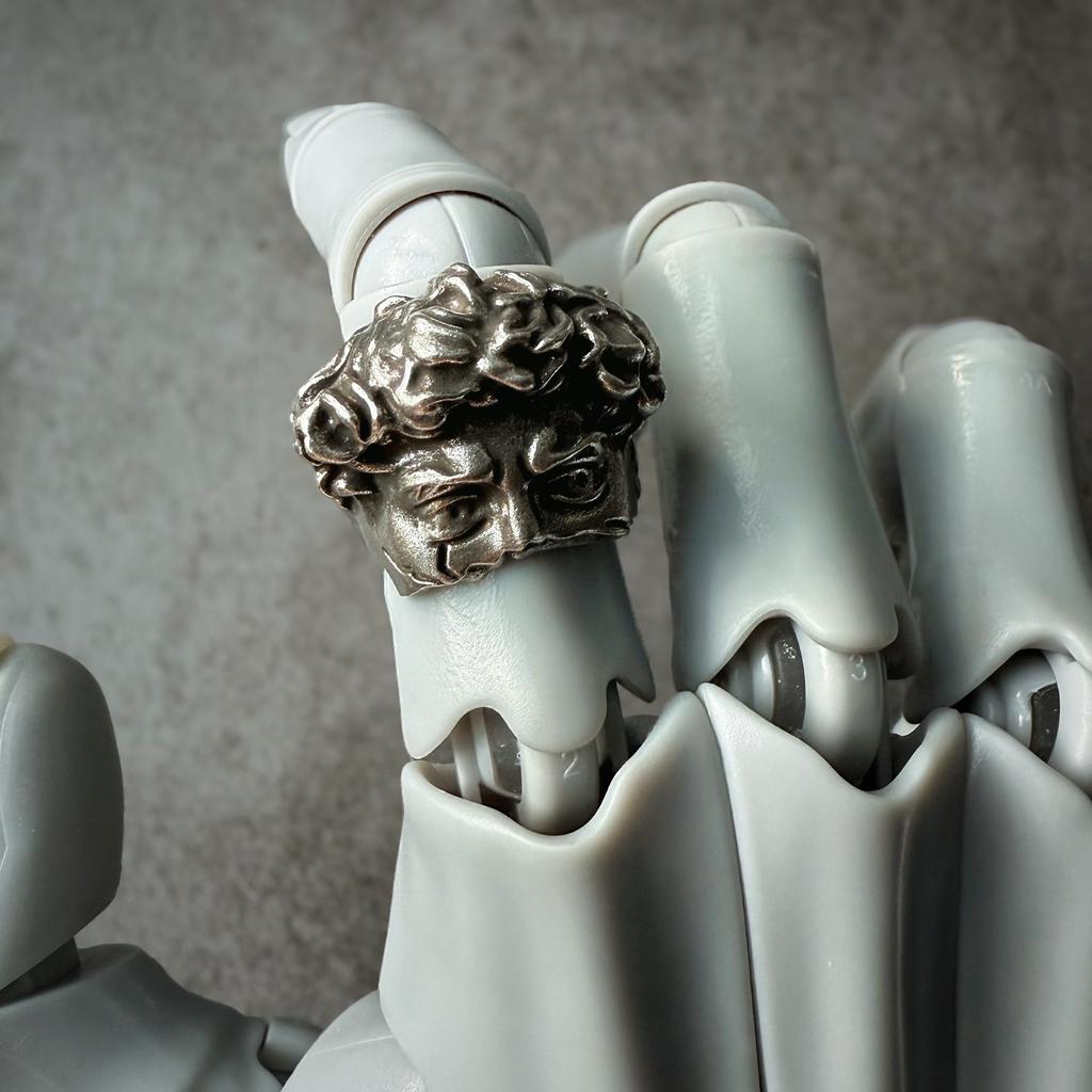 Retro Half Face David Adjustable Open Ring For Men Punk Gothic Edgy Copper Zircon Unisex Accessories Renaissance Art Gift