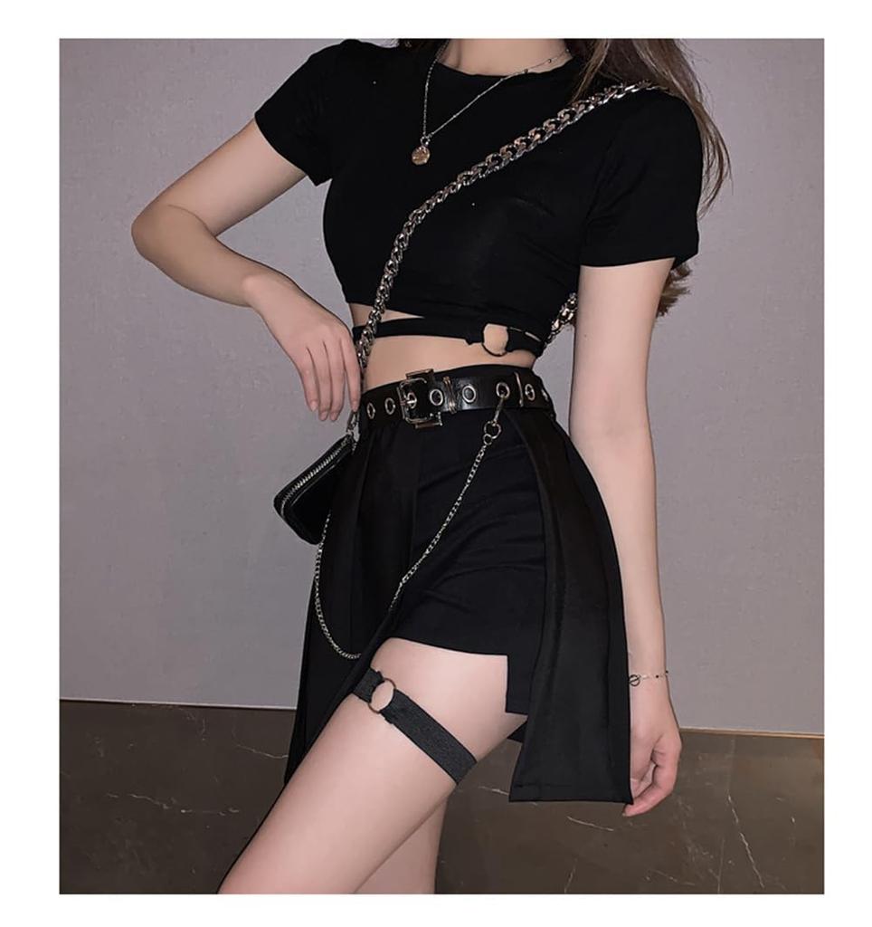 OIUYUE Short Skirt Hot Pants with Y2K Street Subculture Style Women's & Belt, Black, Style, Gothic, Style, (Black)