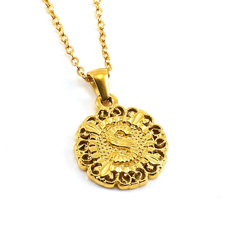 25 lat nowej mody tytanowa stal wisiorek z literą, łańcuszek na obojczyk, naszyjnik z okrągłym wytłaczanym wzorem, spersonalizowany wszechstronny dla mężczyzn i kobiet