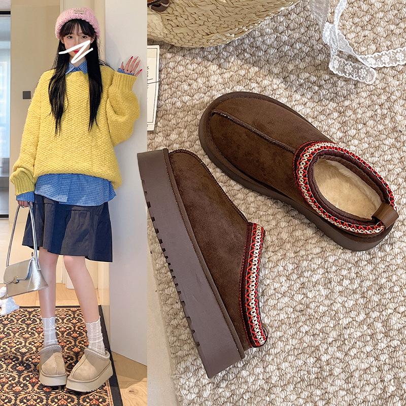 Thick-soled Snow Boots Women's Fleece Thickened Popular Fluffy Cotton Slippers Women's Outer Wear 2025 Autumn and Winter New Baotou Half Drag