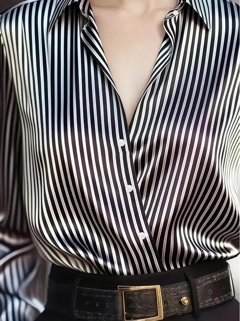 Retro European & American Women's Striped Long Sleeve French Shirt