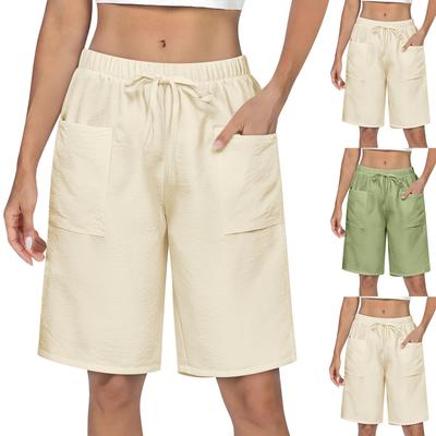 Women's Casual Loose Fit Shorts with Pockets Elastic Waistband Drawstring Solid Color Comfortable Lightweight Summer Bottoms