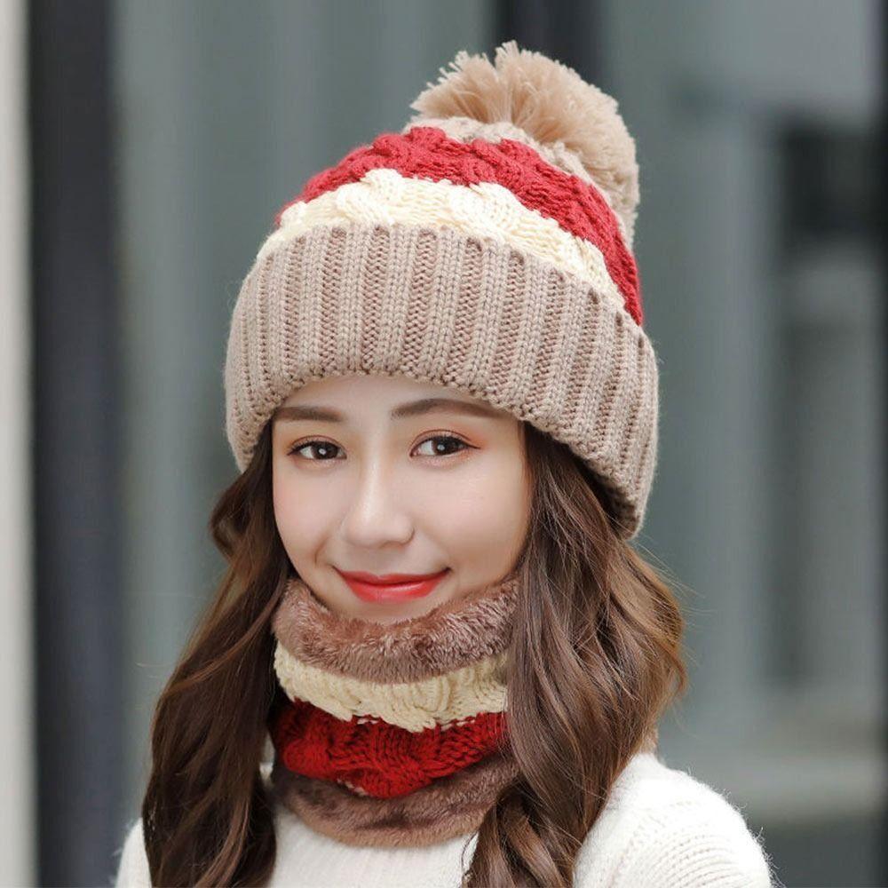 Soft Scarf and Hat Set Coral Fleece Hooded Thermal Cap Fashion Woolen Hat  Women