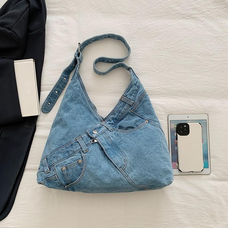 Vintage Denim Bag Women's Underarm Shoulder Bag Large Capacity Commuter Crossbody Bag