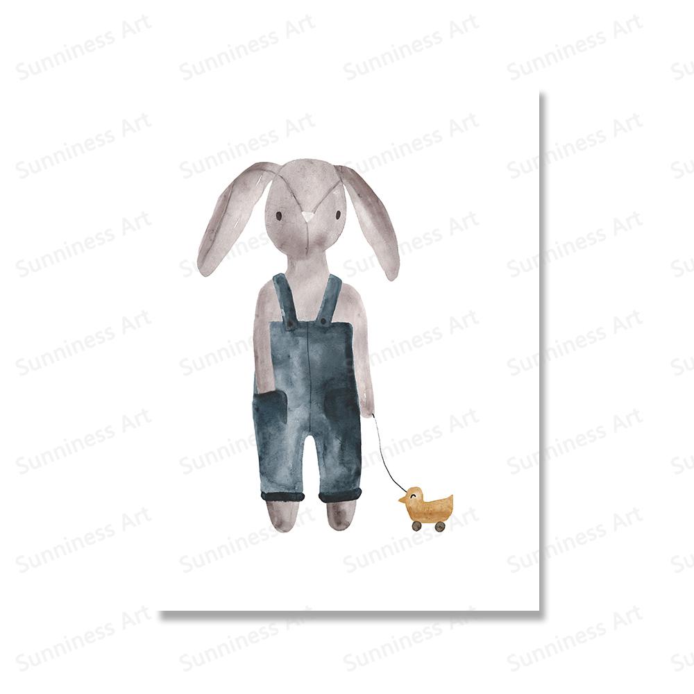 Lustige Tiere Kaninchen Gans Bär Katze Mädchen Blume Ballon Alphabet Poster Drucke Wand Kunst Leinwand Bilder für Baby Kinder Zimmer Dekor