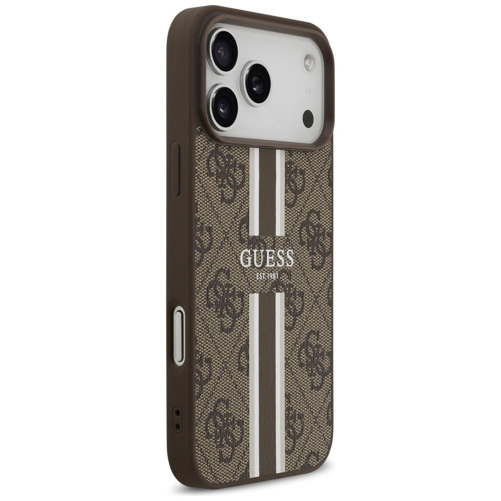 Coque Guess 4G Rayures Imprimées MagSafe pour iPhone 17 Pro Max marron