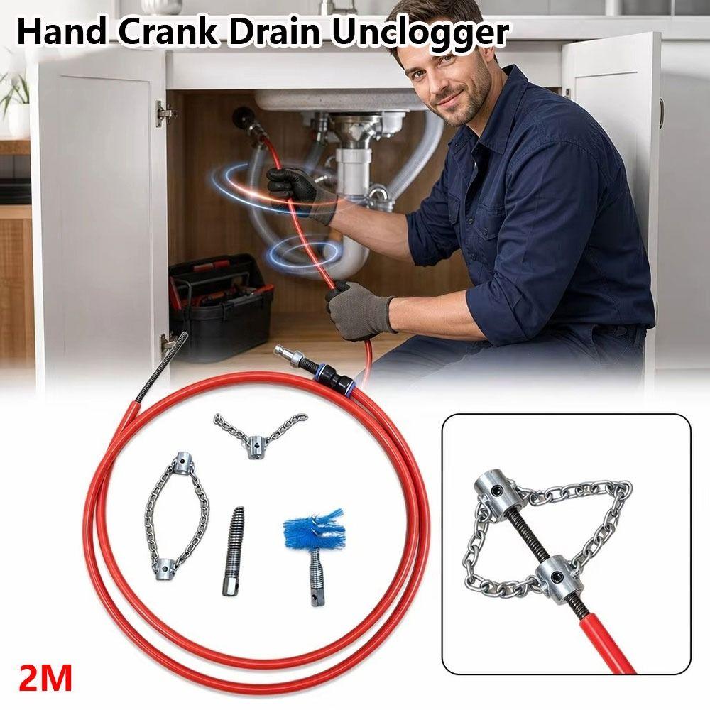 1Set Steel Hand Crank Drain Unclogger 2M Steel Pipe Cleaner for Household Plumbing Maintenance