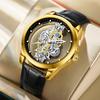 UTHAI Men Watch Sports Trend Double Sided Transparent Hollow Steel Waterproof Luminous Male Fashion Quartz Clock Wristwatches