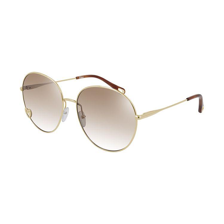 

Chloe Hollow Series Blush Gold Silk Edge Metal Irregular Shape Sunglasses Unisex sunglasses CH0027S 006 Light Pink Lens Gold Frame