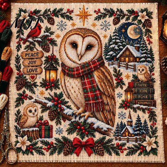 Home Decor Embroidery Patterns Christmas Animal Cross Stitch Kit, Holiday Starter Seasonal Needlepoint Pattern, Festive Craft Kit for Adults
