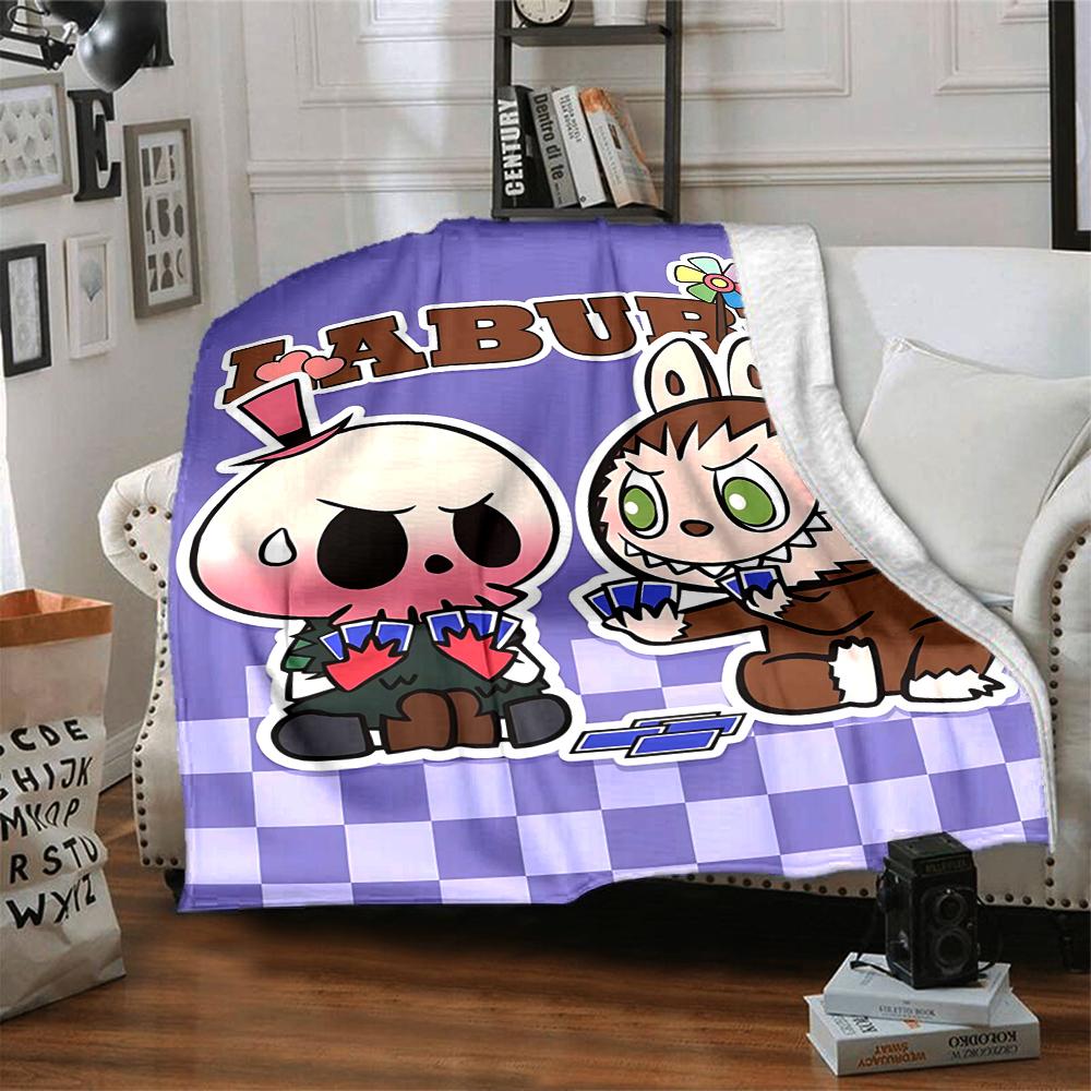 1Pc Cute Labubu Blanket Soft Comfortable Polyester Blanket All Season Use Suitable Bedroom Office Outdoor Perfect Christmas Gift Choice Print Home Bla