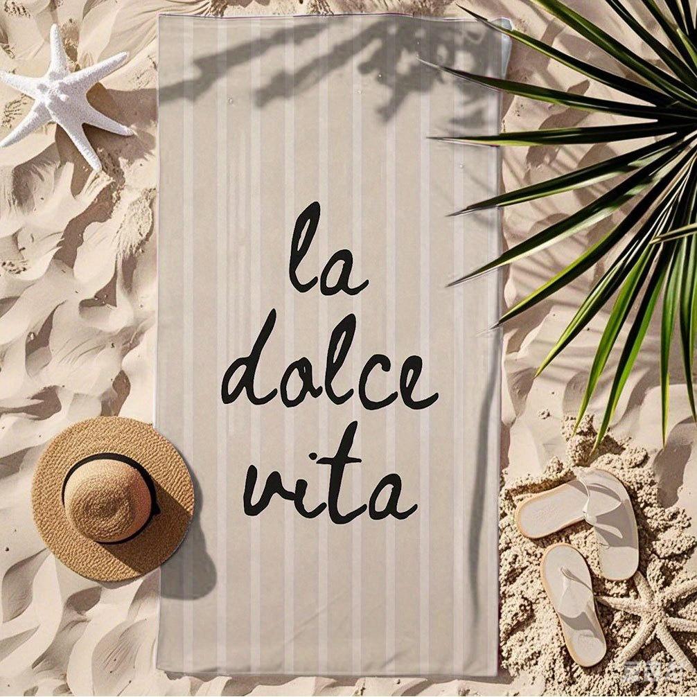 La Vita Luxury Beige Stripes Beach Towel, Quick Dry Microfiber for Pool Travel Yoga Spa Gift