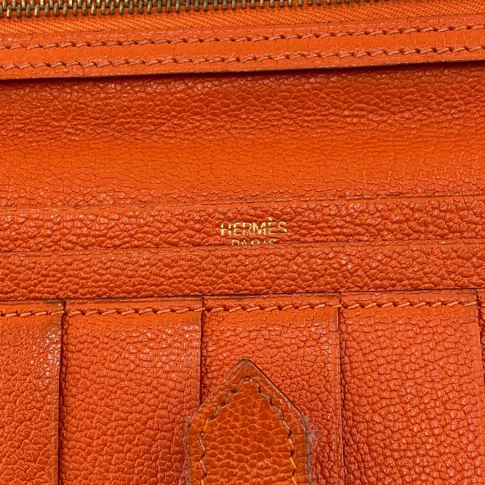 HERMES leather Bean Purse Orange leather Women Used