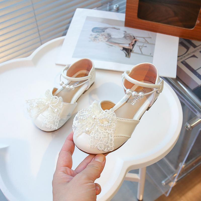 Girls Half Sandals Mesh Lace Bow Kids Princess Shoes Round for Party Wedding 2025 Summer Girls Dance Shoes Round Toes Ins Trendy