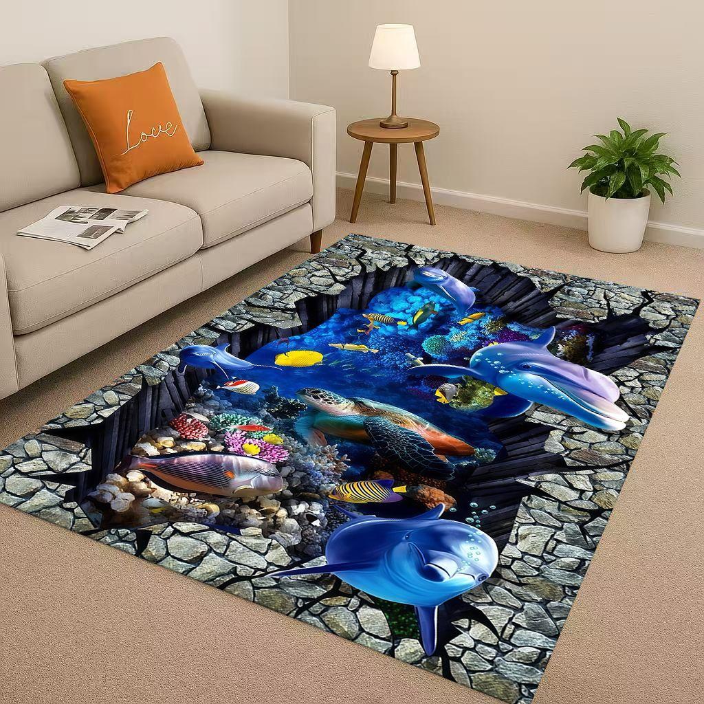 

3D Illusion Underwater World Breaking Wall Living Room Non-Slip Area Rug Carpet for Bedroom Playroom Sofa,Home Decor Doormat 40x60cm( 15x23in )