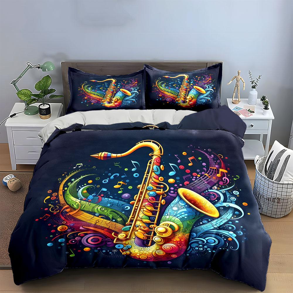 Colorful Saxophone Music Artwork Set Multiple Sizes Kid'S And Adults' Bedroom Exquisite 3Pc Bedding Set, Gift