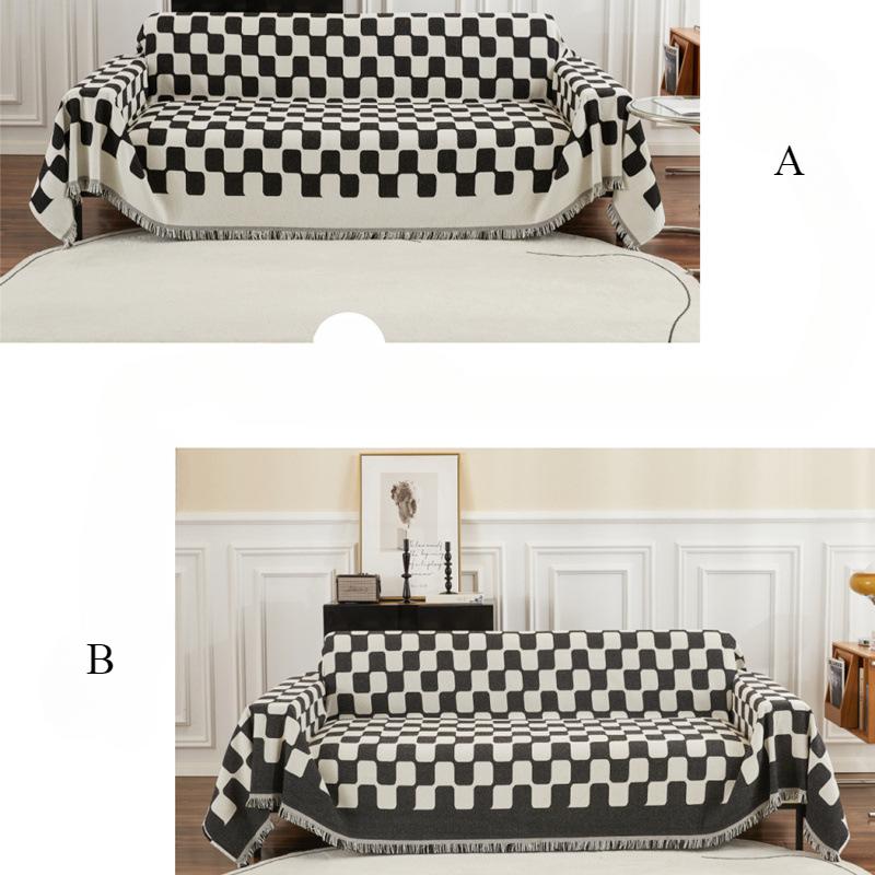 Checkerboard Sofa Cushion Cover Non-slip Winter All-inclusive Ultra-thick Plaid High-end Household Four-season Front AB Side Dual-use Sofa Towel