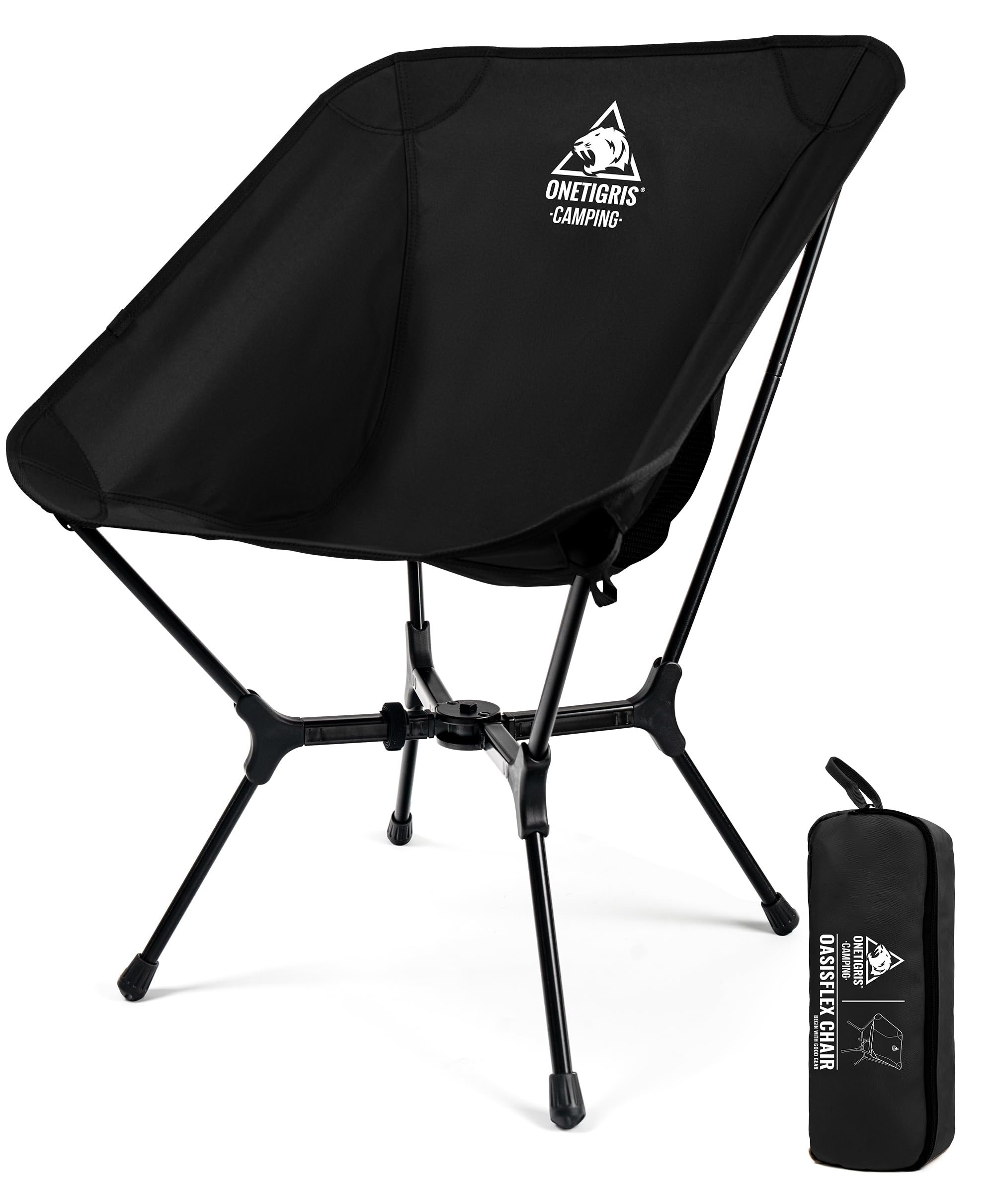 

OneTigris OASISFLEX Folding Camping Low Integrated Easy 150kg Weight Aluminum Side Storage Bag Included Chair, Back, Frame, Assembly, Capacity, чорний