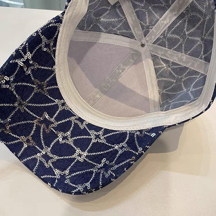 Hat Women's Sequins Fashion Baseball Cap Summer New Casual Sunshade Sunscreen Hollow Internet Celebrity Cap