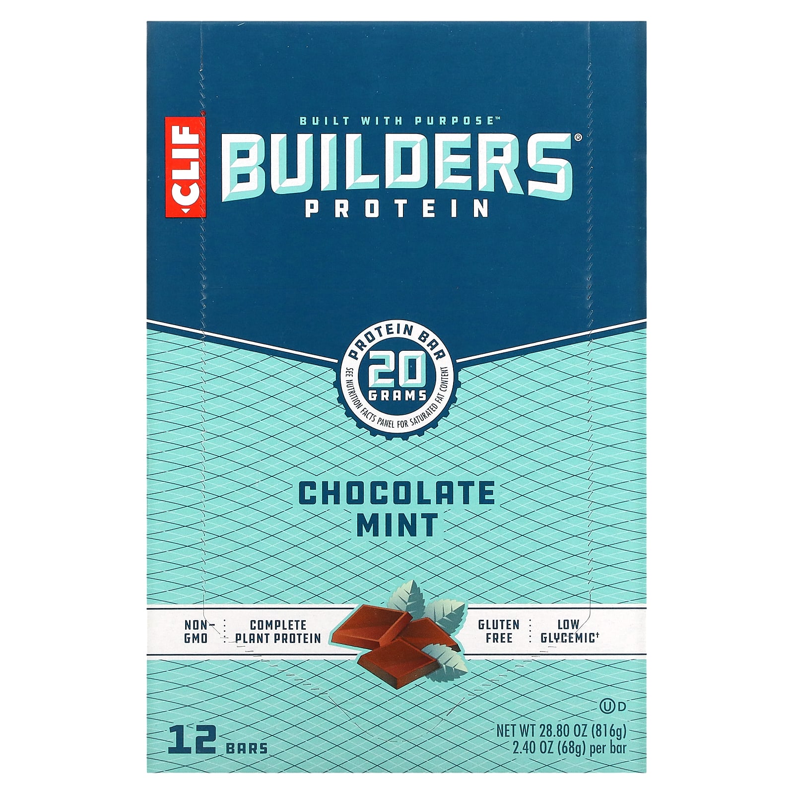

Clif Bar, Builder s Protein Bar, Chocolate Mint, 12 Bars, 68g (2.40 oz) Each
